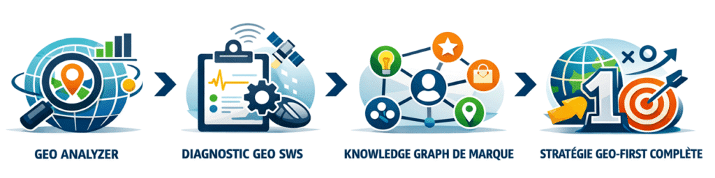 Suite lmogique des 4 produits & services GEO de Studio Web Stratégie