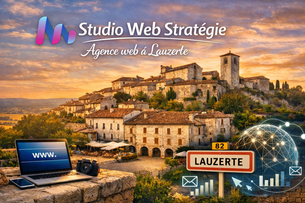 Image du village de Lauzerte et de son unique agence web, réellement implantée ici.